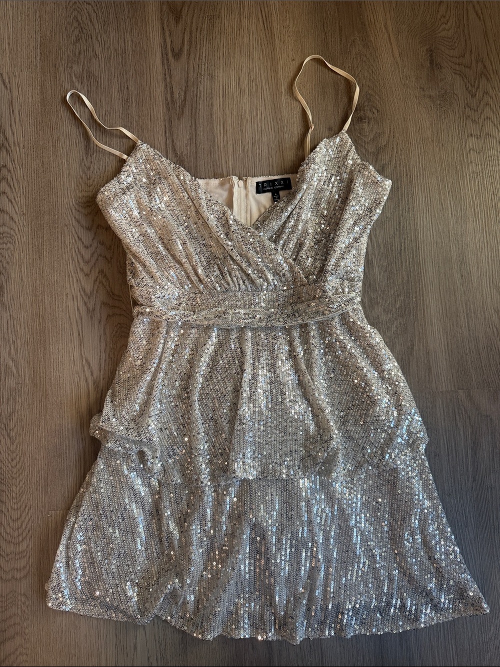 Silver Sequin V-Neck Spaghetti-Strap Mini Dress